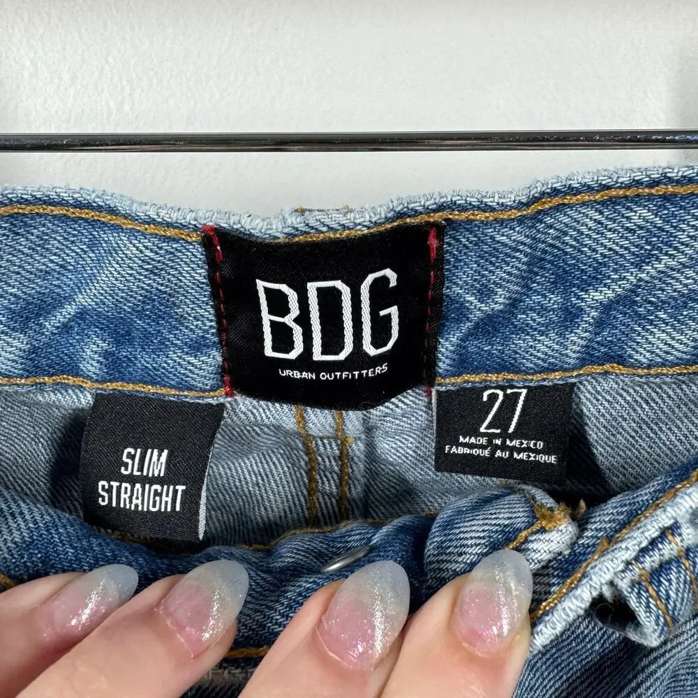 BDG‎ Jeans Women 27 Blue Slim Straight Patch High Rise Medium Wash Cotton Spring
